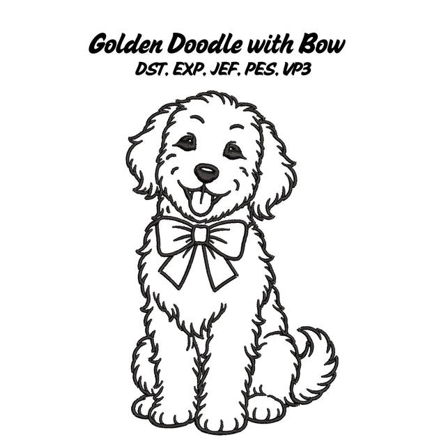 Golden Doodle with Bow Embroidery/Applique DESIGNS Stitched Haus 