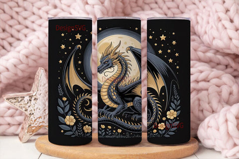 Golden Dragon and Moon 20oz Tumbler Wrap Sublimation DesignSVG 