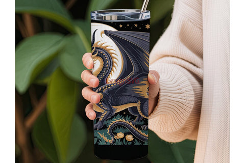 Golden Dragon and Moon 20oz Tumbler Wrap Sublimation DesignSVG 