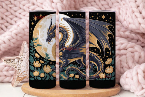Golden Dragon and Moon 20oz Tumbler Wrap Sublimation DesignSVG 