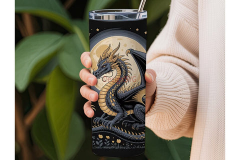 Golden Dragon and Moon 20oz Tumbler Wrap Sublimation DesignSVG 