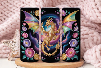 Golden Dragon & Flowers Tumbler Wrap Sublimation DesignSVG 