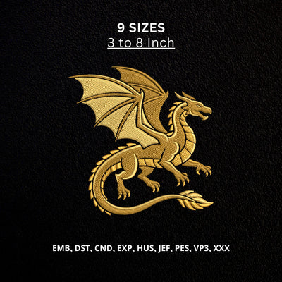 Golden Dragon Machine Embroidery Design – Fantasy Flying Dragon Embroidery File Embroidery/Applique DESIGNS PatternFeed8 