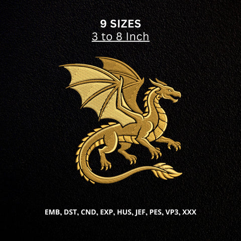 Golden Dragon Machine Embroidery Design – Fantasy Flying Dragon Embroidery File Embroidery/Applique DESIGNS PatternFeed8 