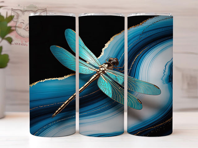 Golden Dragonfly Waves 20oz Tumbler, Dragonfly Motif, Golden Theme, Wave Pattern, Elegant Style, Whimsical Charm, Skinny Tumbler, Sublimation PNG Sublimation Lara' s Designs 