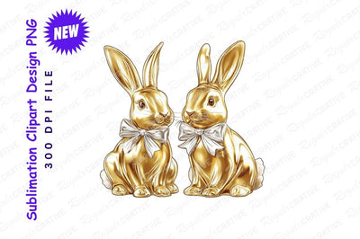 Golden Easter Bunnies With Bowties Clipart Png Sublimation Regulrcrative 