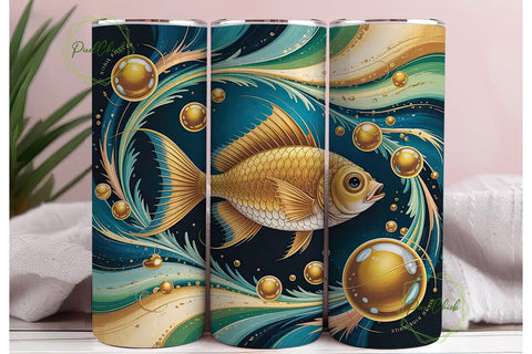 Golden Fish Tumbler Wrap Sublimation PixelChick 