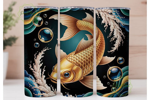 Golden Fish Tumbler Wrap Sublimation PixelChick 