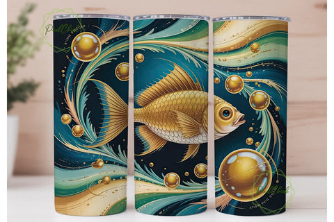 Golden Fish Tumbler Wrap Sublimation PixelChick 