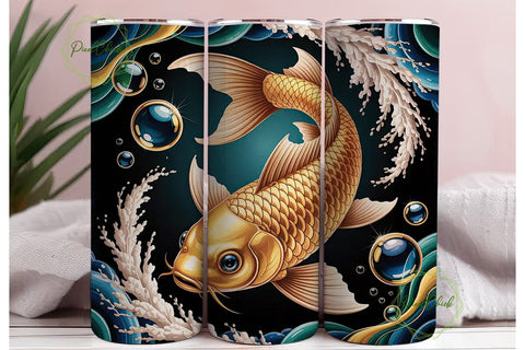 Golden Fish Tumbler Wrap Sublimation PixelChick 