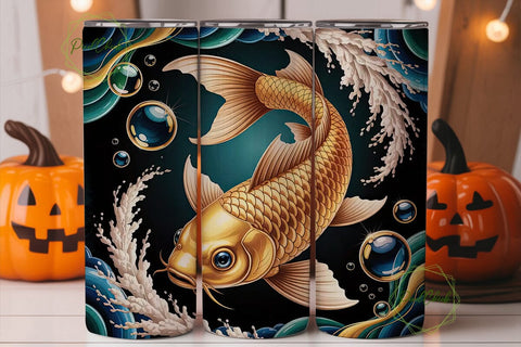 Golden Fish Tumbler Wrap Sublimation PixelChick 