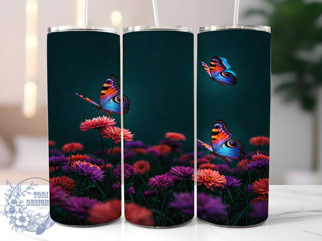 Golden Floral Butterfly Tumbler Wrap, Elegant Butterfly Cup, Floral Garden Tumbler, 20oz Gold Tumbler Wrap, Nature Butterfly PNG, Luxury Insect Cup Design, Shimmer Butterfly Wrap Sublimation ToriDesigns 