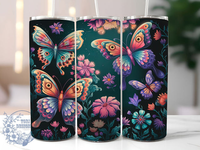 Golden Floral Butterfly Tumbler Wrap, Elegant Butterfly Cup, Floral Garden Tumbler, 20oz Gold Tumbler Wrap, Nature Butterfly PNG, Luxury Insect Cup Design, Shimmer Butterfly Wrap Sublimation ToriDesigns 