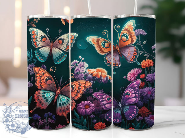 Golden Floral Butterfly Tumbler Wrap, Elegant Butterfly Cup, Floral Garden Tumbler, 20oz Gold Tumbler Wrap, Nature Butterfly PNG, Luxury Insect Cup Design, Shimmer Butterfly Wrap Sublimation ToriDesigns 