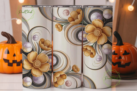 Golden Floral Dream 20oz Tumbler Wrap Sublimation PixelChick 