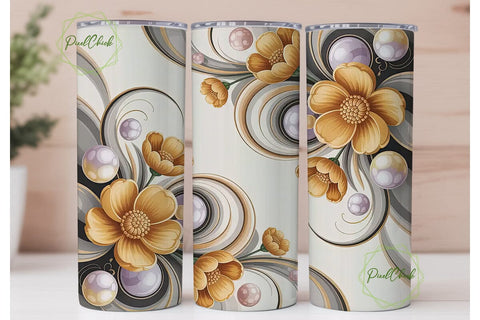 Golden Floral Dream 20oz Tumbler Wrap Sublimation PixelChick 