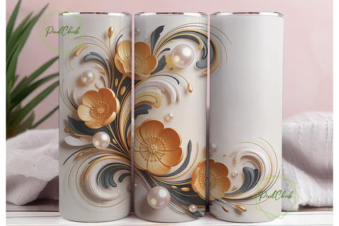 Golden Floral Dream 20oz Tumbler Wrap Sublimation PixelChick 