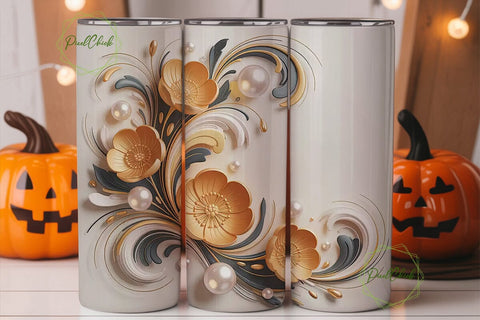 Golden Floral Dream 20oz Tumbler Wrap Sublimation PixelChick 
