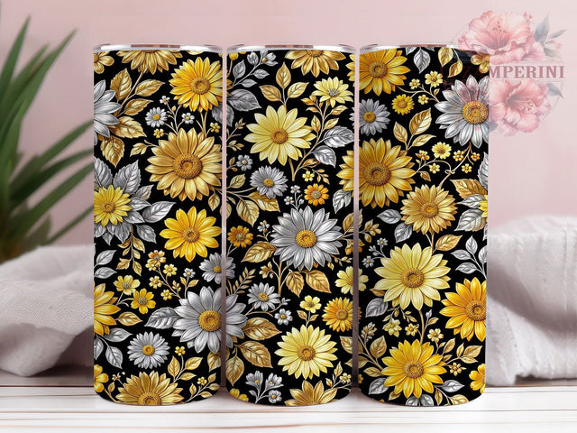 Golden Floral Pattern 20oz Tumbler, Golden Theme, Floral Motif, Pattern Design, Elegant Style, Luxury Aesthetic, Skinny Tumbler, Sublimation PNG Sublimation Li Zamperini 