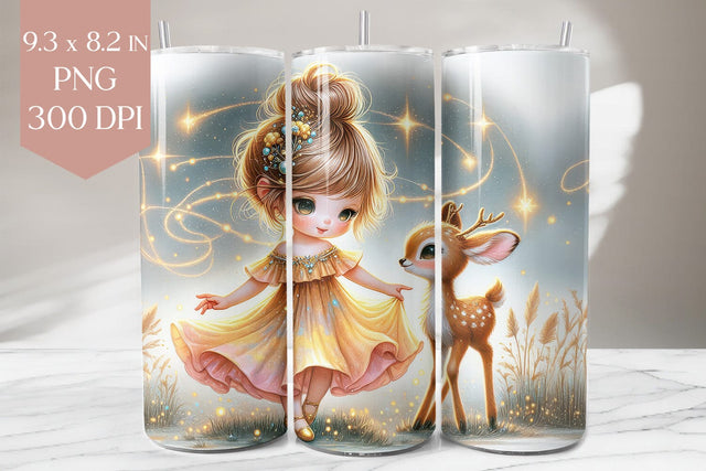 Golden Girl and Fawn Tumbler Sublimation PNG Sublimation BijouBay 