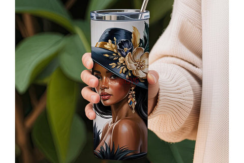 Golden Glam Black Woman 20oz Tumbler Sublimation DesignSVG 