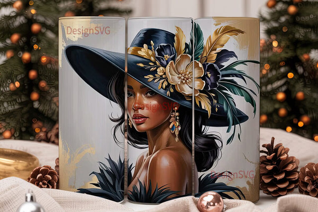 Golden Glam Black Woman 20oz Tumbler Sublimation DesignSVG 