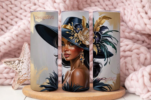 Golden Glam Black Woman 20oz Tumbler Sublimation DesignSVG 