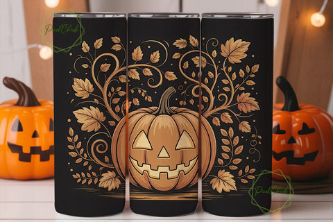 Golden Halloween Pumpkin 20oz Tumbler Sublimation PixelChick 