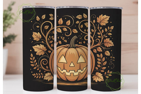 Golden Halloween Pumpkin 20oz Tumbler Sublimation PixelChick 