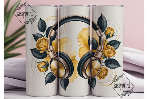 Golden Headphones & Roses 20oz Tumbler Sublimation sassyprint 