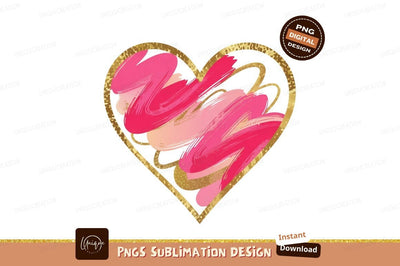 Golden Heart Shape With Pink Strokes Sublimation Designangry 
