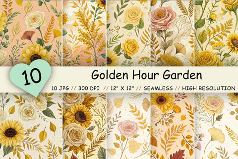 Golden Hour Garden Digital Paper, Autumn Craft Work, Autumn Pattern, Fall Pattern, Scrapbook Kit, Autumn Leaves, Autumn Vibe Digital Pattern FloridPrintables 