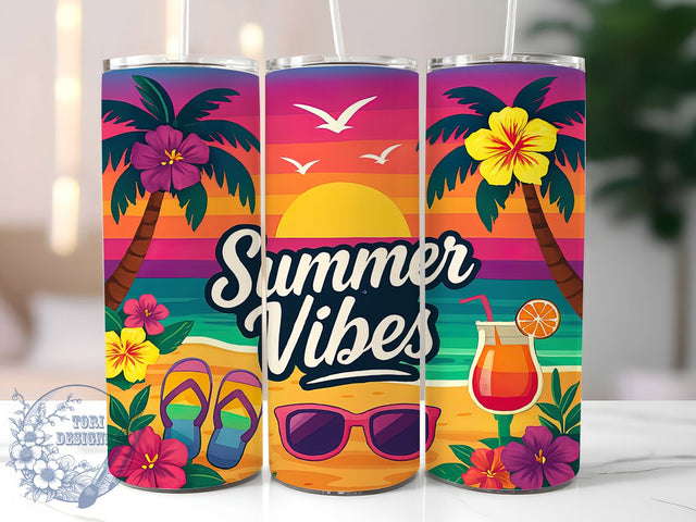 Golden Hour Summer Vibes Tumbler, Sunset Beach PNG, Flip Flops Tumbler, Beach Life Sublimation, Sunglasses Tumbler Wrap, Ocean Tumbler Design, 20oz Summer Wrap Sublimation ToriDesigns 