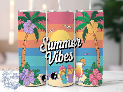 Golden Hour Summer Vibes Tumbler, Sunset Beach PNG, Flip Flops Tumbler, Beach Life Sublimation, Sunglasses Tumbler Wrap, Ocean Tumbler Design, 20oz Summer Wrap Sublimation ToriDesigns 