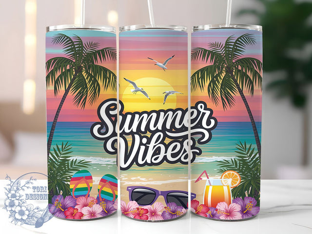 Golden Hour Summer Vibes Tumbler, Sunset Beach PNG, Flip Flops Tumbler, Beach Life Sublimation, Sunglasses Tumbler Wrap, Ocean Tumbler Design, 20oz Summer Wrap Sublimation ToriDesigns 