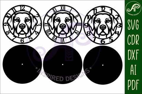Golden labrador dog clock wall clock laser cut file SVG APInspireddesigns 