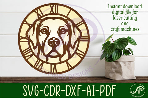 Golden labrador dog clock wall clock laser cut file SVG APInspireddesigns 