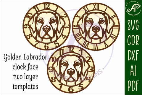 Golden labrador dog clock wall clock laser cut file SVG APInspireddesigns 