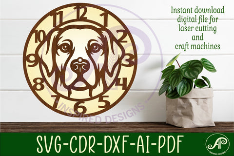 Golden labrador dog clock wall clock laser cut file SVG APInspireddesigns 