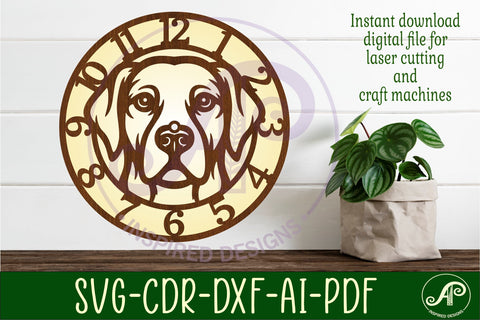 Golden labrador dog clock wall clock laser cut file SVG APInspireddesigns 