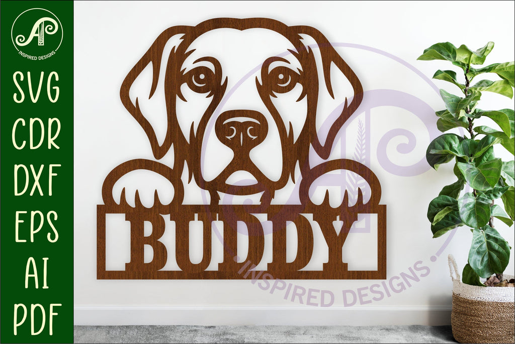 Golden Labrador dog name sign svg laser cut file - So Fontsy