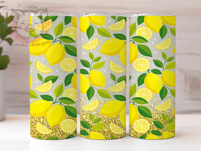 Golden Lemon Sparkle 20oz Tumbler, Golden Lemon, Sparkle Effect, Citrus Theme, Fresh Style, Summer Charm, Skinny Tumbler, Sublimation PNG Sublimation Lara' s Designs 