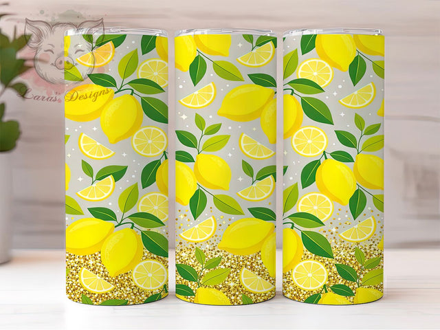 Golden Lemon Sparkle 20oz Tumbler, Golden Lemon, Sparkle Effect, Citrus Theme, Fresh Style, Summer Charm, Skinny Tumbler, Sublimation PNG Sublimation Lara' s Designs 