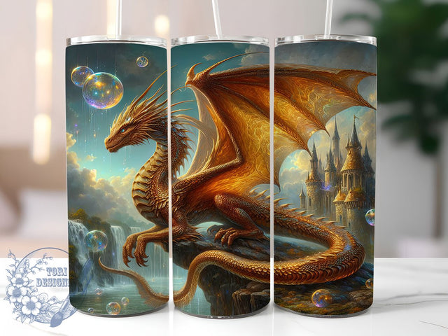 Golden Luxury Fantasy Dragon Tumbler, Dragon Tumbler, Fantasy Wrap, 20Oz Tumbler, Sublimation Design, Mythical Creature, Luxury Style Sublimation ToriDesigns 