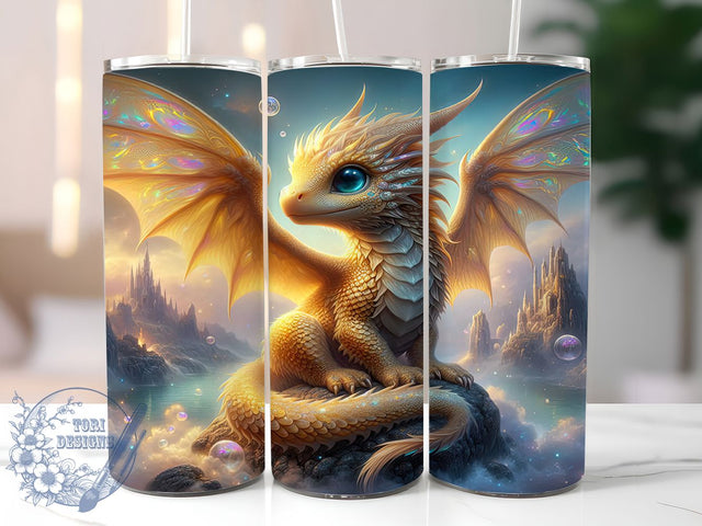 Golden Luxury Fantasy Dragon Tumbler, Dragon Tumbler, Fantasy Wrap, 20Oz Tumbler, Sublimation Design, Mythical Creature, Luxury Style Sublimation ToriDesigns 