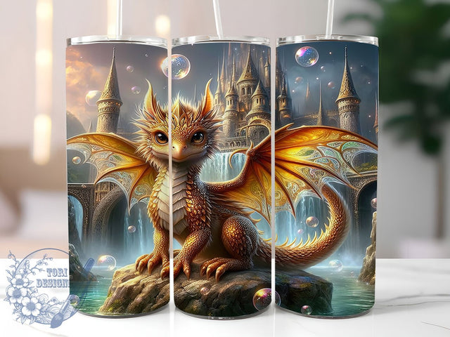 Golden Luxury Fantasy Dragon Tumbler, Dragon Tumbler, Fantasy Wrap, 20Oz Tumbler, Sublimation Design, Mythical Creature, Luxury Style Sublimation ToriDesigns 