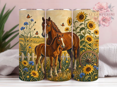 Golden Meadow Mare Foal 20oz Tumbler, Golden Meadow, Mare Motif, Foal Design, Glow Effect, Rustic Charm, Equestrian Style, Sublimation PNG Sublimation Li Zamperini 
