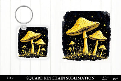Golden Mushrooms Keychain PNG. Black Keychain PNG Sublimation Olga Terlyanskaya 