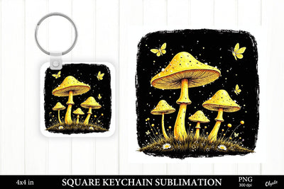 Golden Mushrooms Keychain PNG. Black Keychain PNG Sublimation Olga Terlyanskaya 