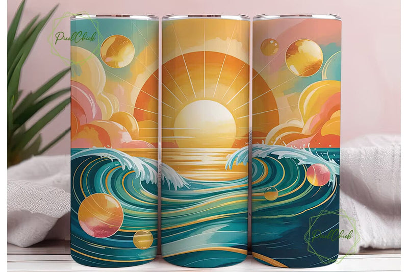 Golden Ocean Sunrise 20oz Tumbler Wrap Sublimation PixelChick 